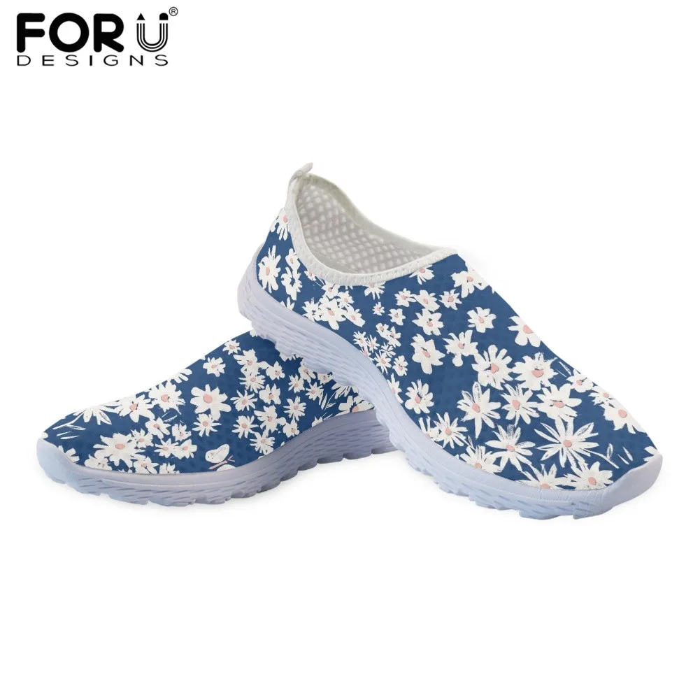 

Женские летние дизайнерские туфли на плоской подошве FORUDESIGNS, красивые маленькие женские удобные лоферы с принтом маргариток