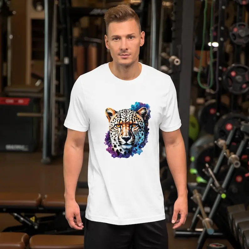 

T-Shirt Illuminated Cheetah | Mystical Galaxy Design, Celestial Space Animal, Universe Fashion Art, Starry Apparel Style, Astral