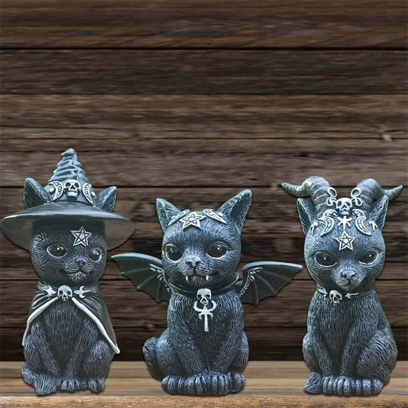 Garden Decoration Witch Succubus Demon Cat Sculpture Kitten Resin Yard Home Ornament Outdoor Magic Craft Gothic Cat Hallowe