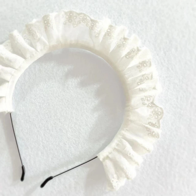 Sweet Lolita Maid Headband Pleated Lace Hair Hoop Women Girl Cosplay Party Costume Hair Accessory view 4