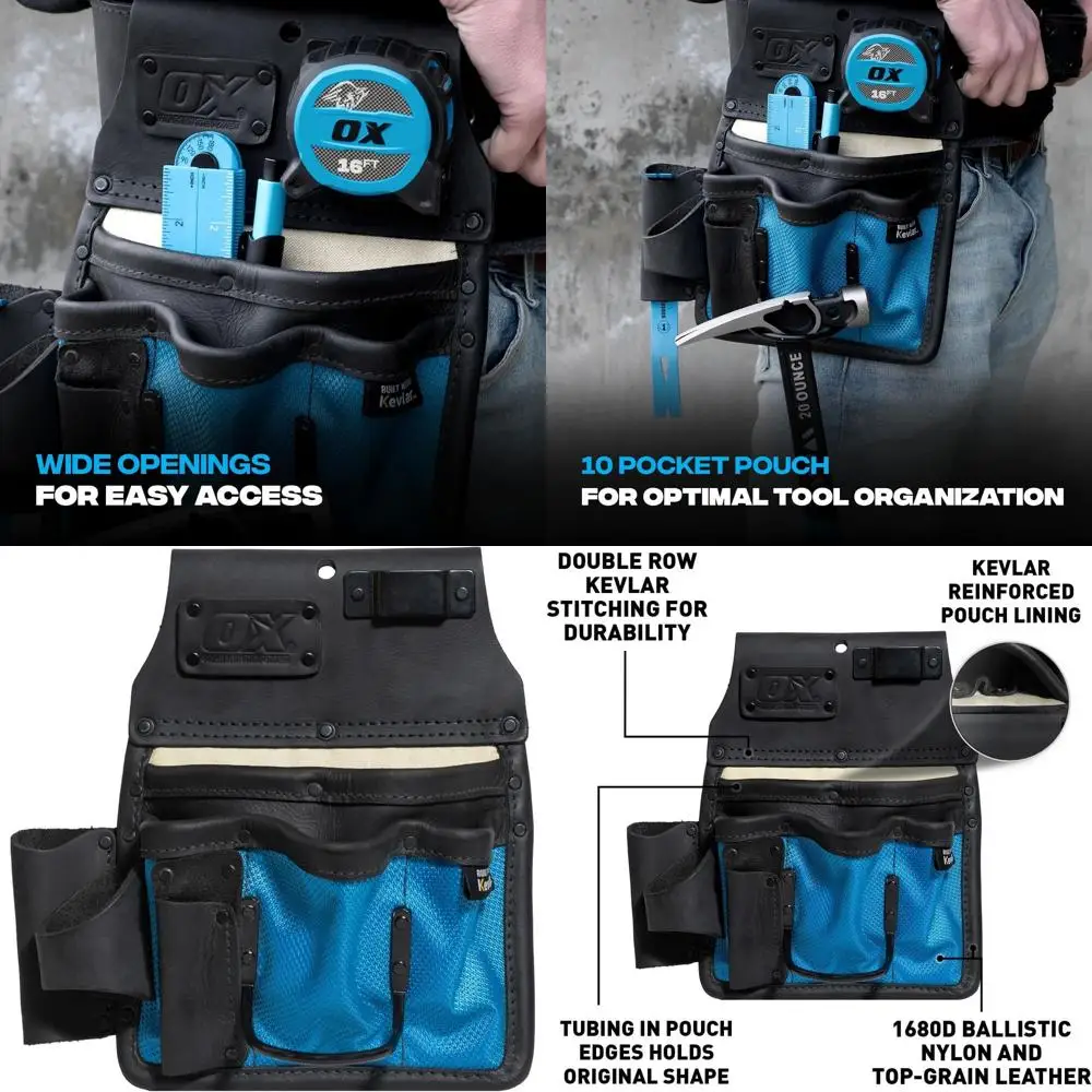 

Кожаная сумка для инструментов из кевлара с 10 карманами, водонепроницаемая, с держателем для молотка и рулетки, для ремней 2-3 дюйма