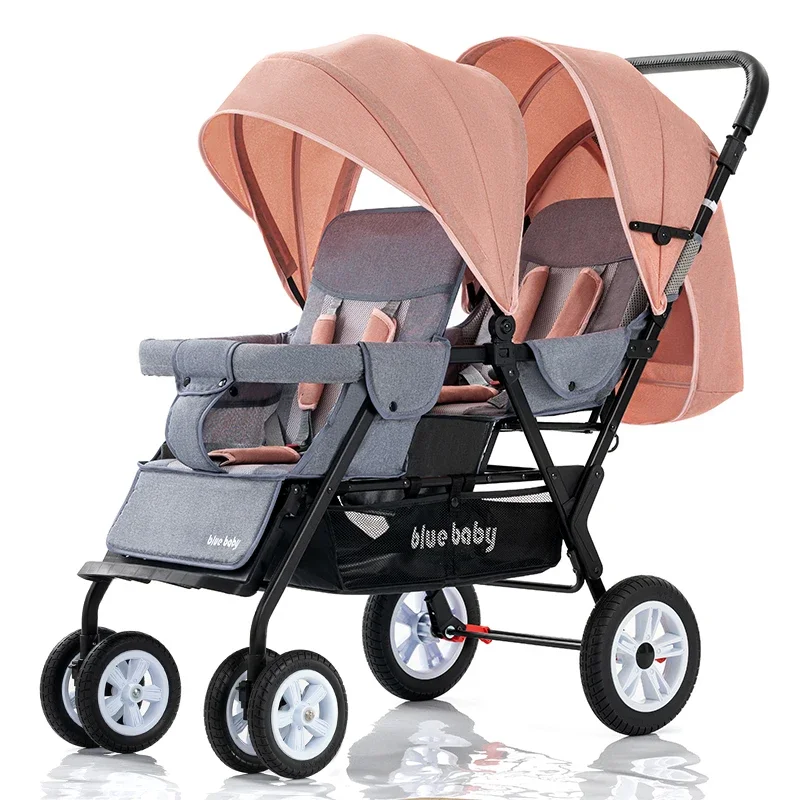 Twin baby stroller two  child  parm light folding sitting and lying down good helper for travel front and rear high