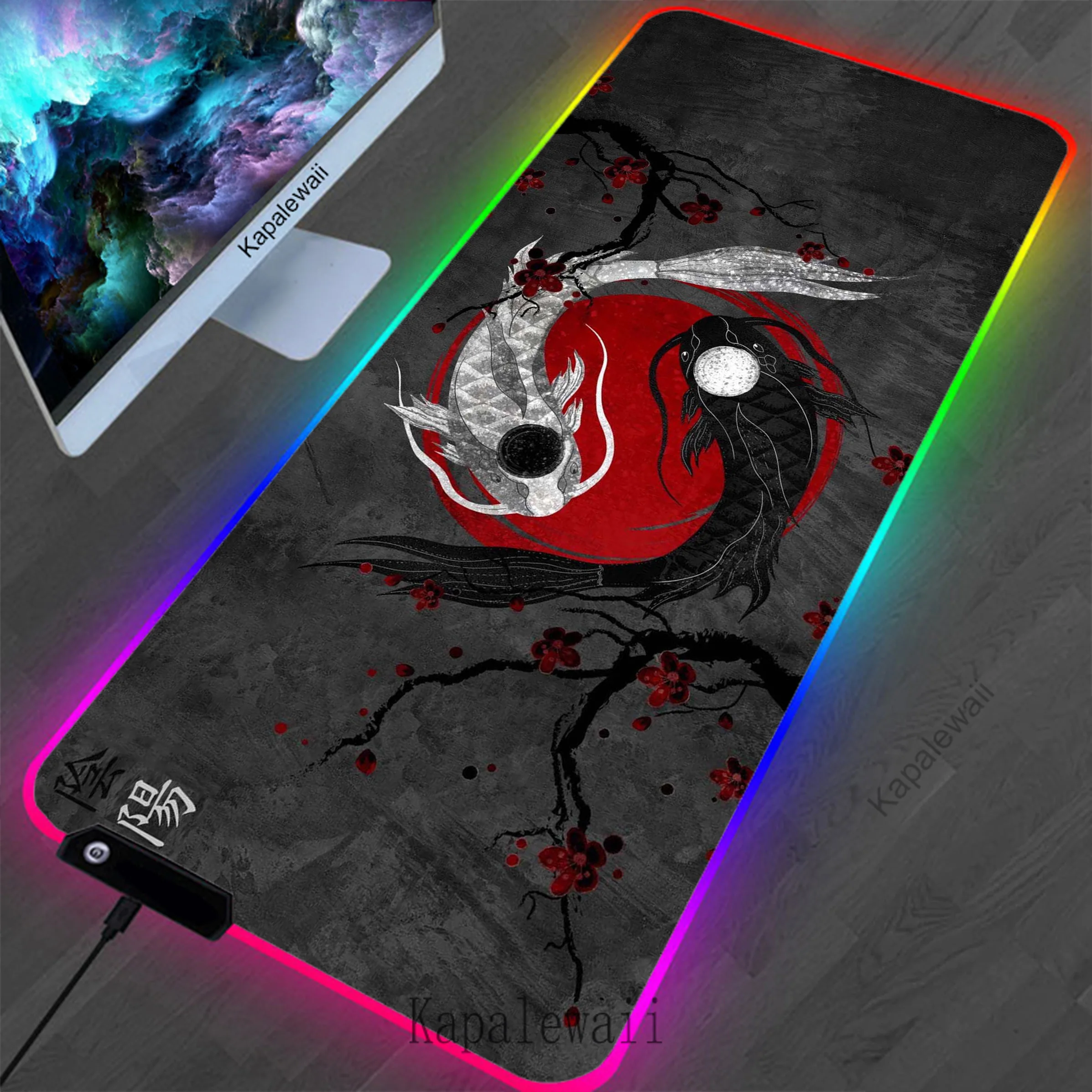 

Japanese Koi RGB LED Gamer Desk XXL Mouse Pad 900x400mm Mechanical Keyboard Mice Keyboards Computer Peripherals Office Mousepad