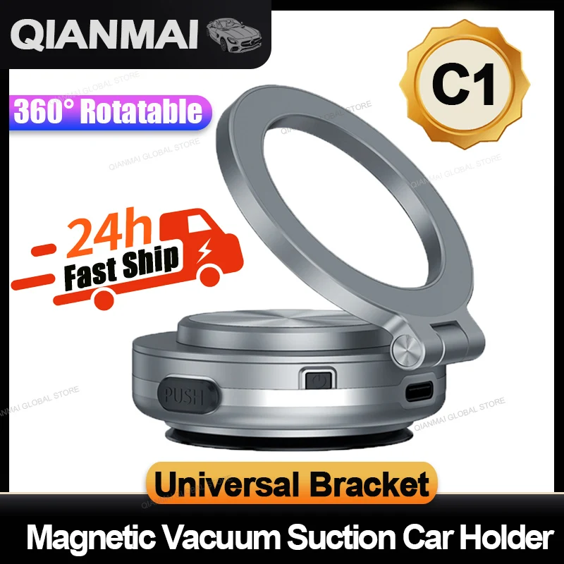 C1 For Magsafe Magnetic Vacuum Car Phone Holder Suction Cup Folding Universal Navigation Stand Bracket for IPhone/Samsung/Xiaomi