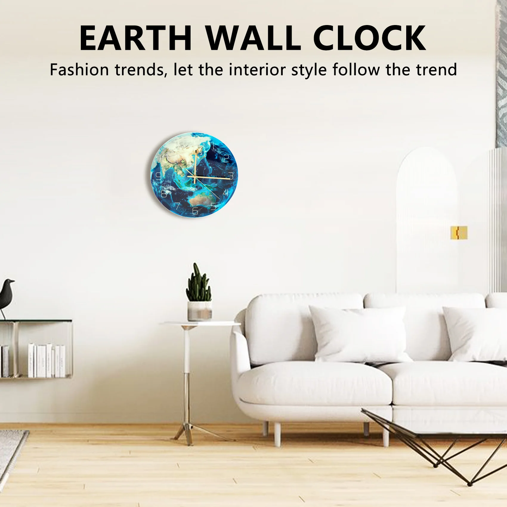 Luminous Earth Wall Clock Planet Print Clock Study Room Bedroom Living Room Decoration for Kids Baby Room