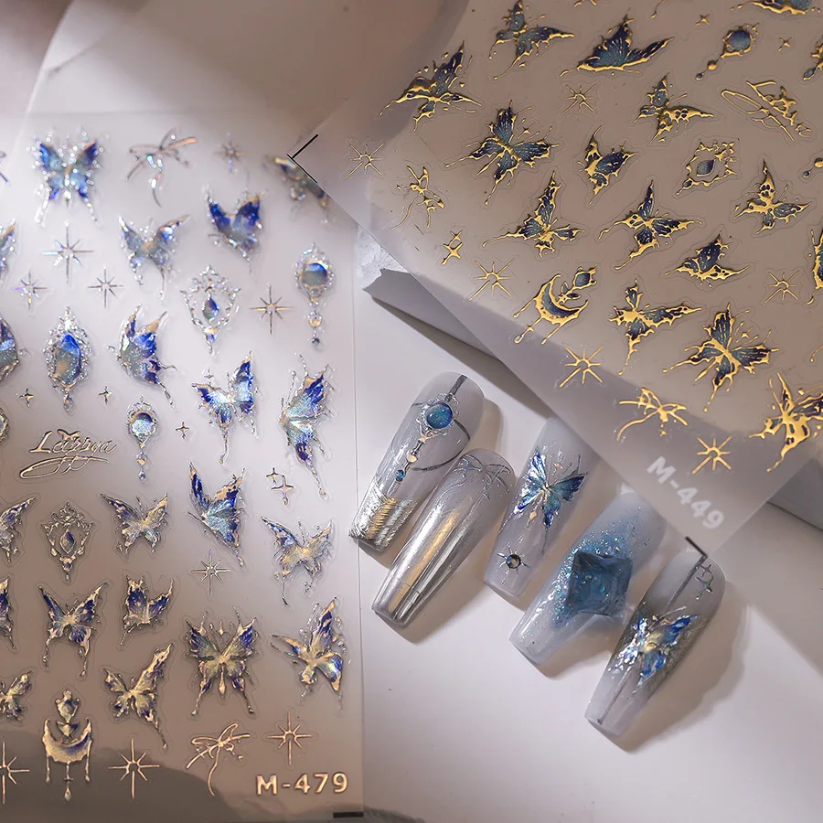 Sparkly Butterfly Nail Art Stickers Sheer Style Glitter Star Beam Self Adhesive High Quality Vinyl for Kids Party Decor