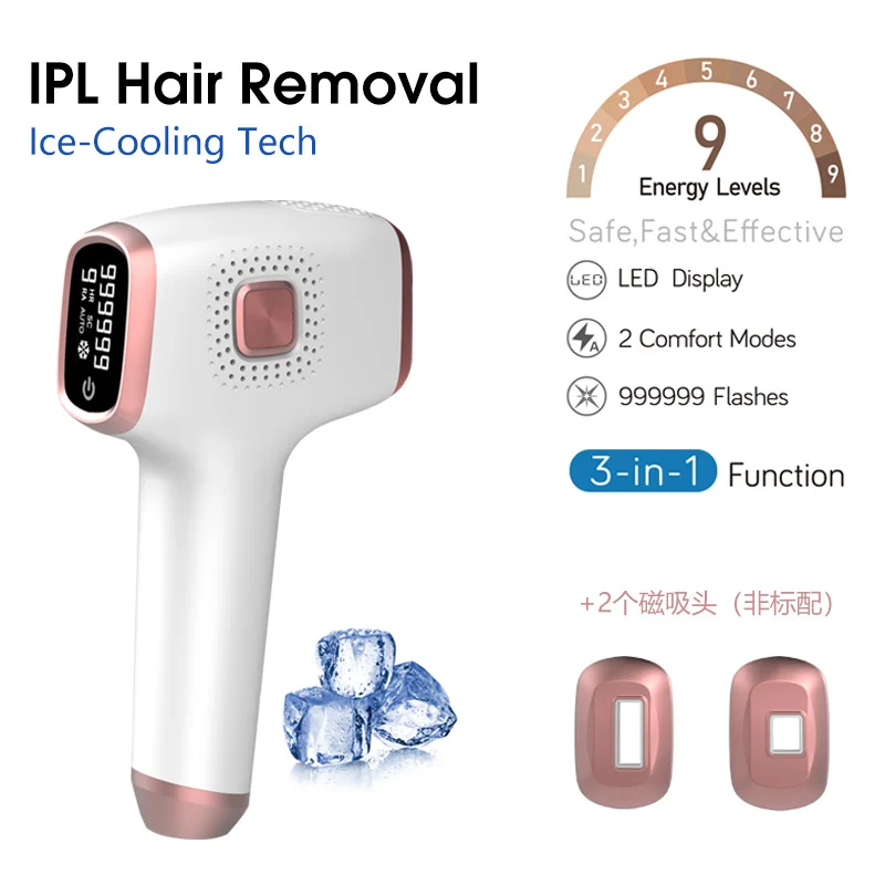 

Лазерный IPL-эпилятор для удаления волос с охлаждением, портативный, для лица, тела и зоны бикини, 999999 импульсов, для домашнего использования