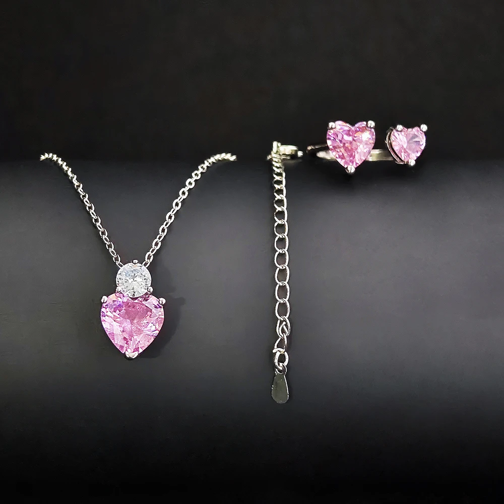 Moonso Luxury Pink Color Heart Jewelry Set for Women Lady Valentine's Day Gift Jewelry Wholesale R8107-x4877