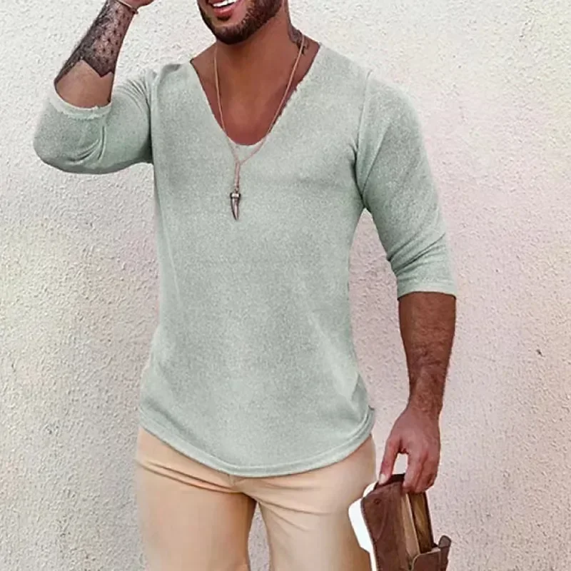 2024 spring summer fall new long sleeve thin V-neck men's sweater sweater