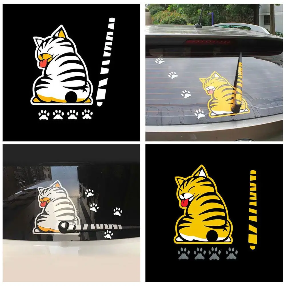 Car Rear Glass Reflective Wiper Stickers Cat Wagging Sticker Wiper Rear Sticker Tail Sticker Car Its Decorative L2E0