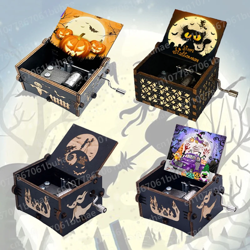 Disney Movie The Nightmare Before Christmas Cartoon Wooden Hand-cranked Music Box Vintage Carving Halloween Gift Various Styles