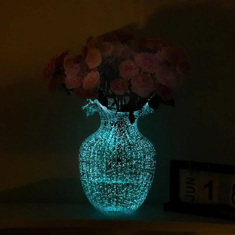 

CL medieval luminous pink wave flower mouth niche vase decorative ornament girls give gifts home light luxury