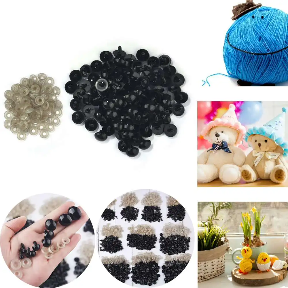 100pcs 5-20mm Doll Making Eyes Plastic Button Eyes Multiple Sizes DIY Stuffed Animals Toy Bear Eyes for Plush Crochet Dolls