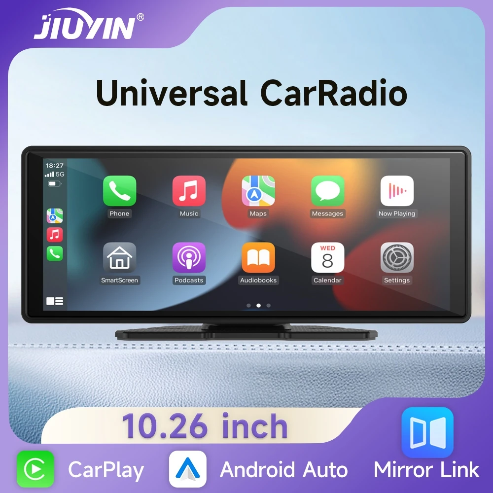 

10,26-дюймовый портативный автомобильный радиоприемник, беспроводной CarPlay Android Auto, универсальный мультимедийный видеоплеер с сенсорным экраном и камерой заднего вида