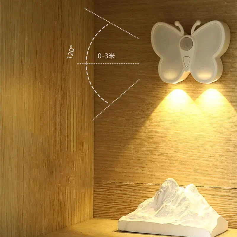 LED Butterfly Night Light Wireless Intelligent Human Body Sensing Night Lamp USB Rechargeable Magnetic Aisle Stair Lights