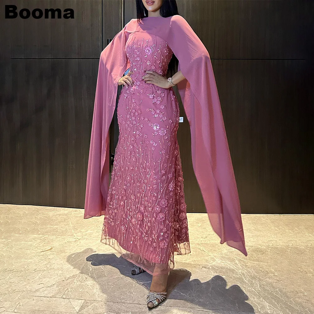 Booma-vestidos formales de sirena de Arabia Saudita para mujer, chaqueta de encaje con lentejuelas y flores, hasta el tobillo Vestidos de Noche, Vestidos de fiesta de graduación de Dubai