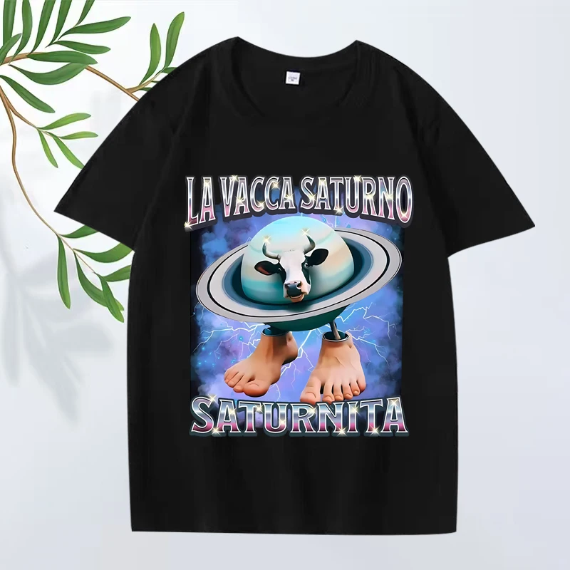 

Italian Brain La Vacca Saturno Saturnita Funny Cow Meme T Shirt men’s women Oversized 100% Cotton cool Summer print Unisex tops