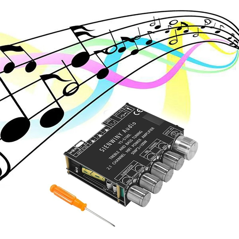 2.1 قناة مضخم رقمي مجلس 50Wx2 + 100 واط عالية الطاقة BT5.0 مضخم صوت استيريو مكبر للصوت لوحة تركيبية DC5-26V YS-S100L-POS