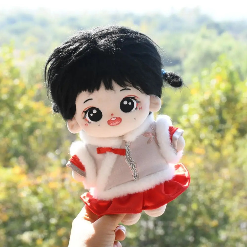 20CM Doll Plush Cloak Red&white Rabbit Ear Poncho Doll New Year's Clothing Chinese Style Doll Accessories Mini Clothes