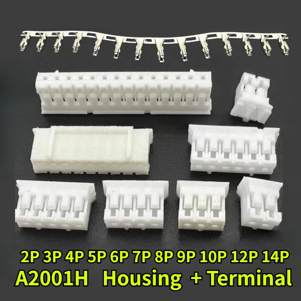 

20/50/100Pcs/lot A2001H Housing Pitch 2.0mm 2P 3P 4P 5P 6P 7P 8P 9P 10P 12P 14P Rubber Shell Connector Terminal