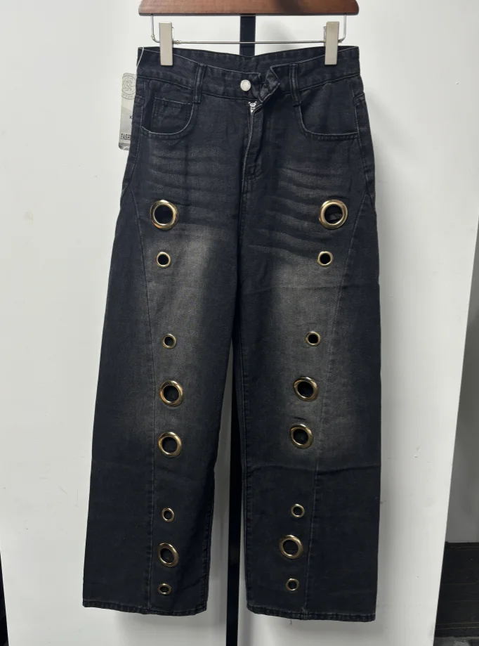 UCXQ Casual Solid Wide Leg Jeans Grommet Button High-Waisted Versatile Clothes 2026 Fashion Tide Summer Women's New 23Z5809
