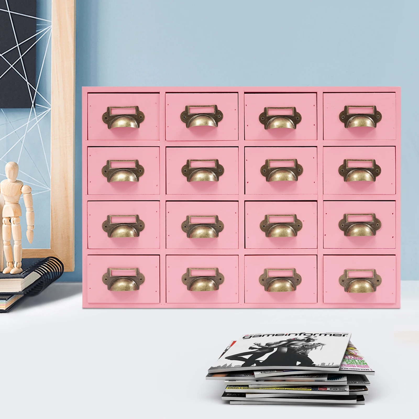 16 Drawer Cabinet Desktop Drawer Organizer Vintage Wooden Medicine Drawers Storage Cabinet Durable High Load Bearing Cabinet Small Items
