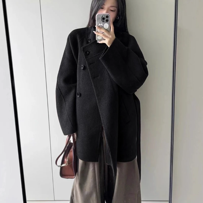 

Women's Elegant Blend Winter Coat Chic Scarf Collar Oversized Long Jacket Warm Outerwear Brown E12645
