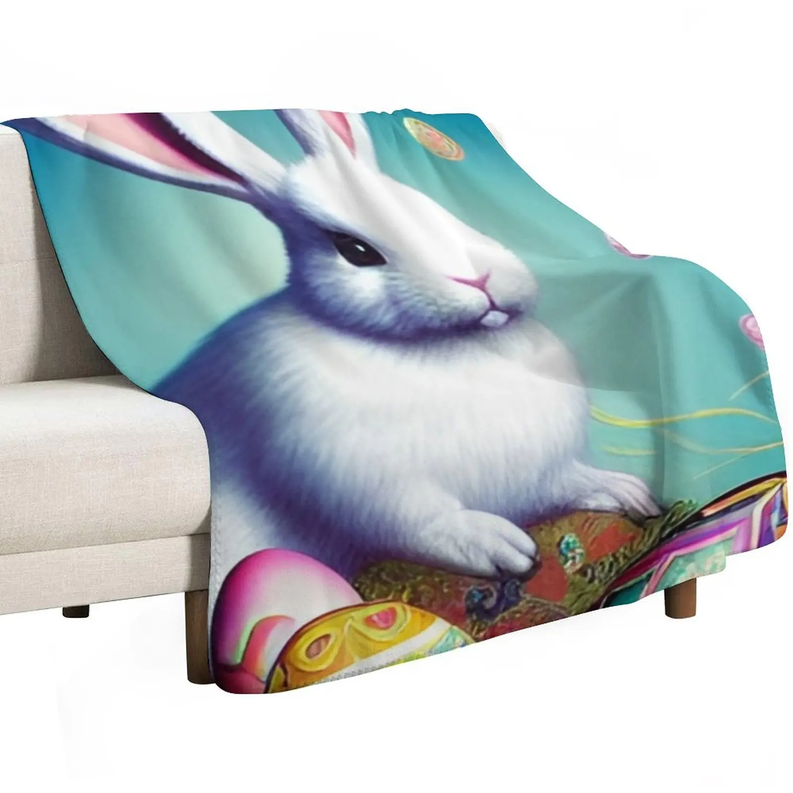 Colorful Festive Easter Eggs Easter Bunny Spring Flowers Version 5 Throw Blanket for winter Weighted Bed covers Blankets