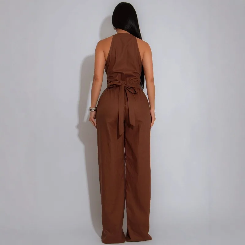 Kexu feminino ruched sem mangas com decote em v cinto perna larga macacões longos 2025 verão sexy festa praia moda rua outfit macacão