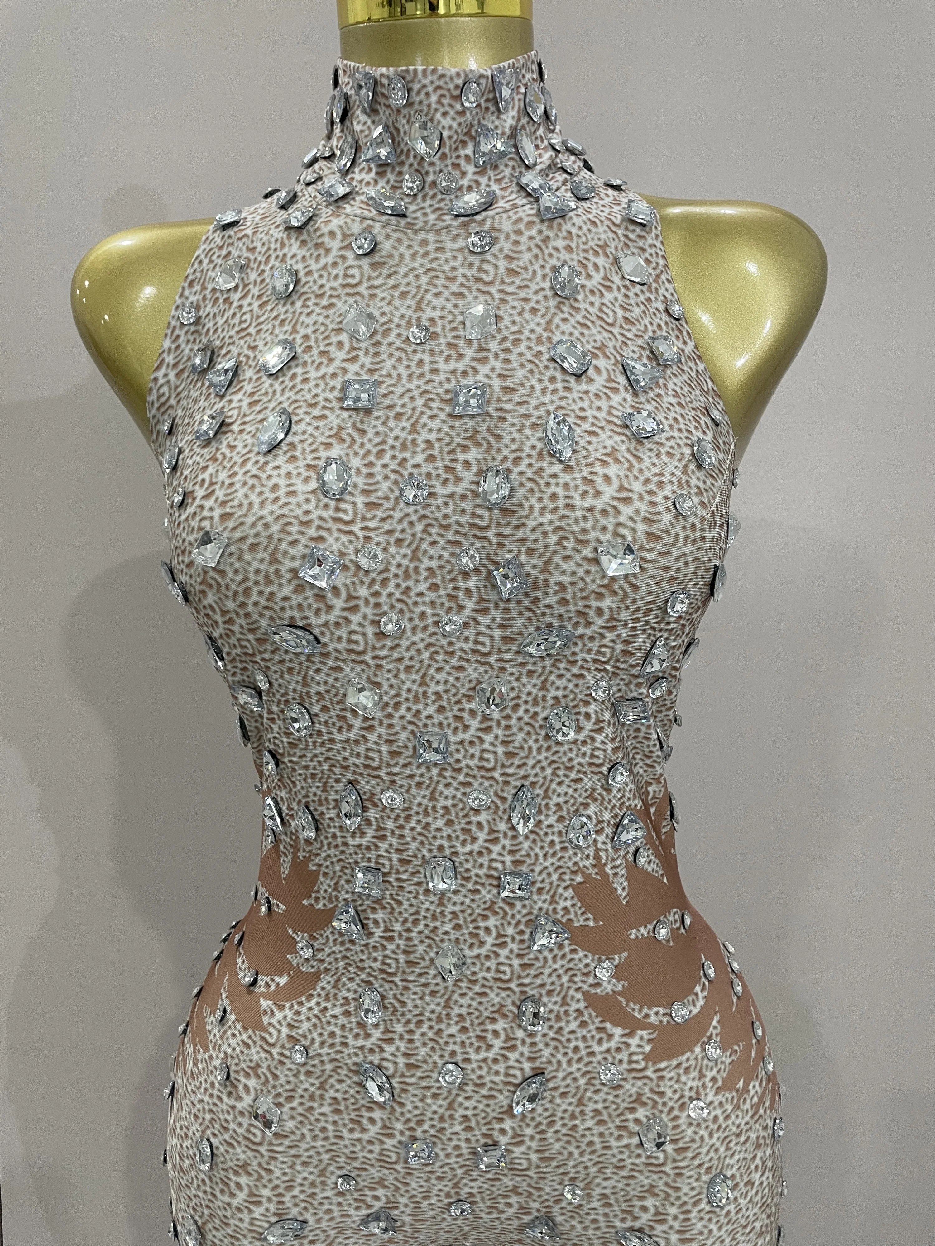 Sexy Sparkly Rhinestones Sleeveless Sheath Jumpsuit Women Celebrate Evening Birthday Party Nightclub Dance Luxury Stage Outfit
