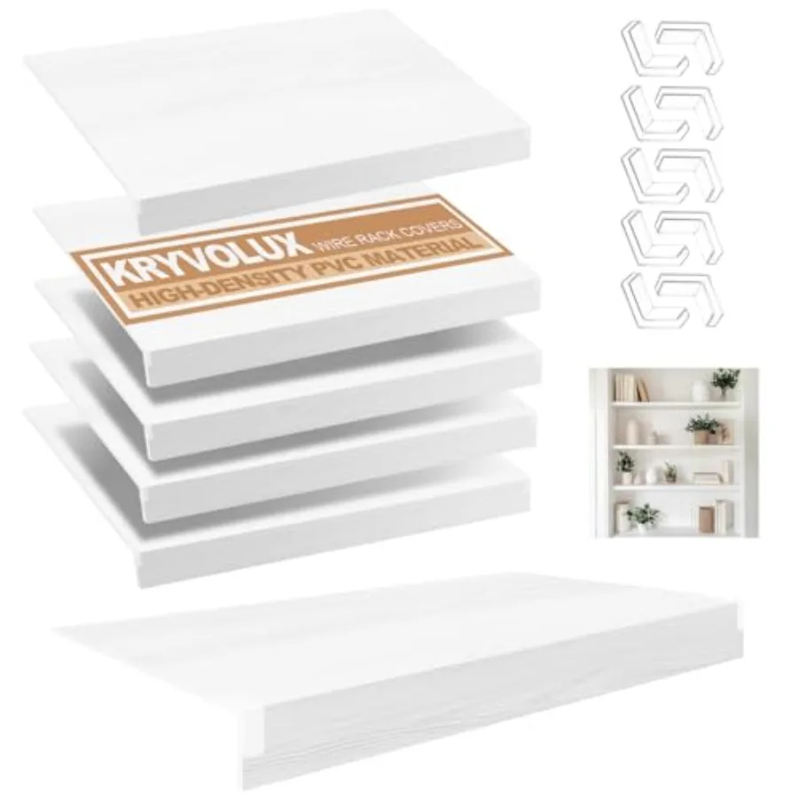 

5 Pcs Wire Rack Covers 24x12x3 inch PVC Pantry Shelf Cover 0.31 inch Thick Removable Closet Wire Rack Shelf CoversDecoration Ki
