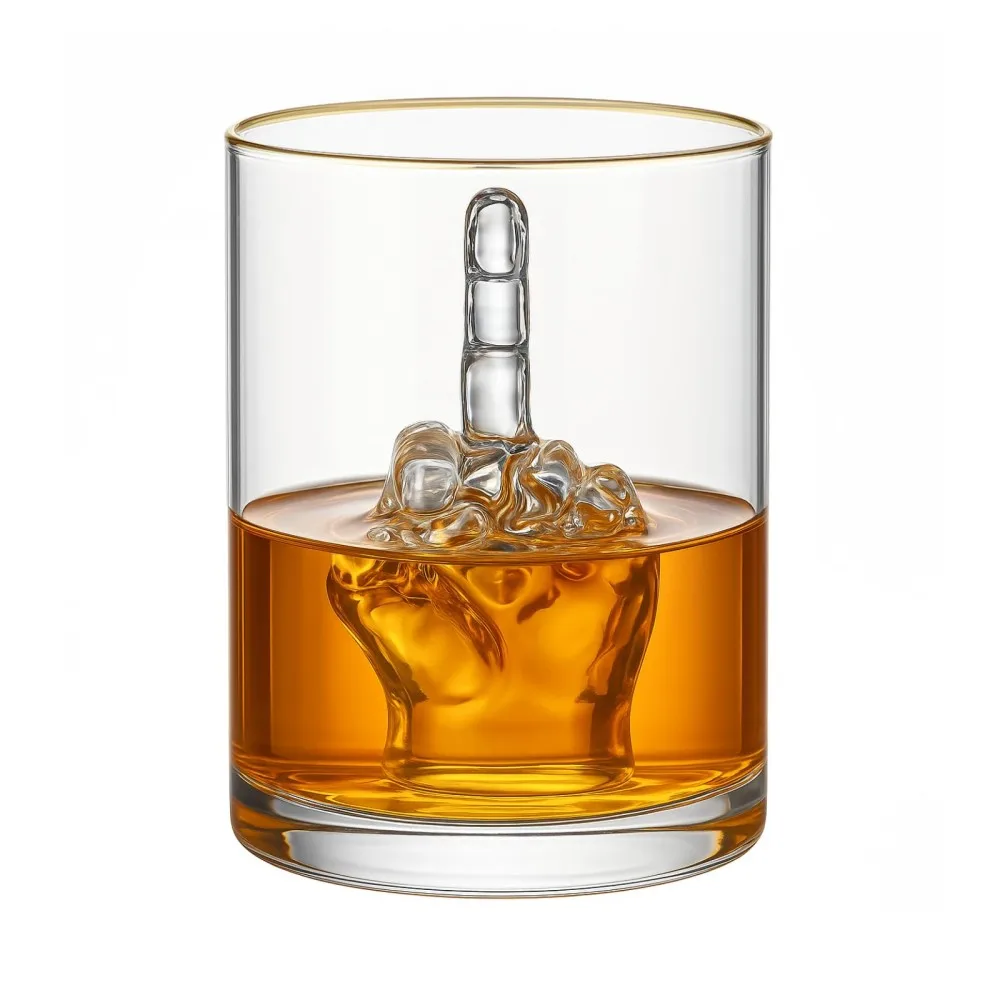 Funny Gag Gift for Men & Women Middle Finger Whiskey Glass Gift Set 12.5oz Novelty Glass 3D Finger Inside for Rude Humor Lovers
