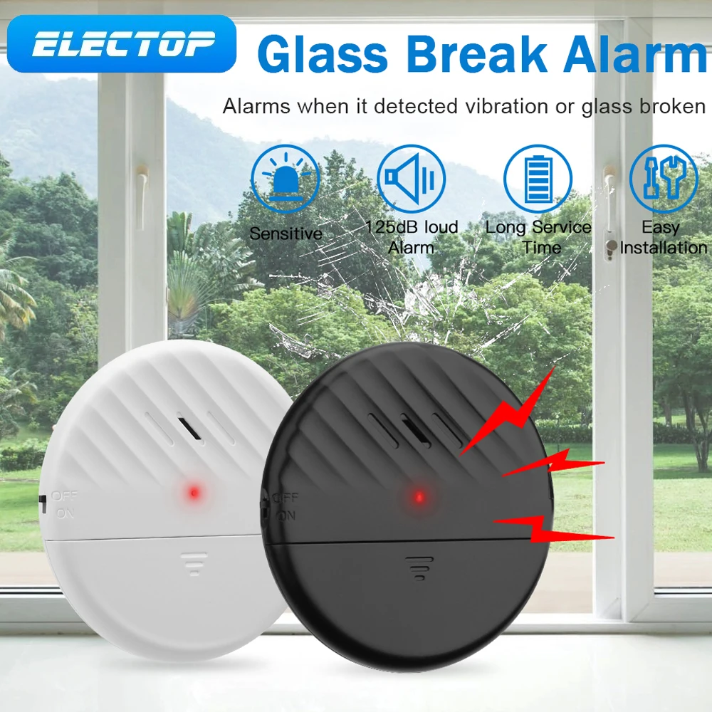 ELECTOP 125dB Door Window Vibration Sensor Alarm Wireless Home Safety Protection Burglar Glass Breakage Sensor Detector System