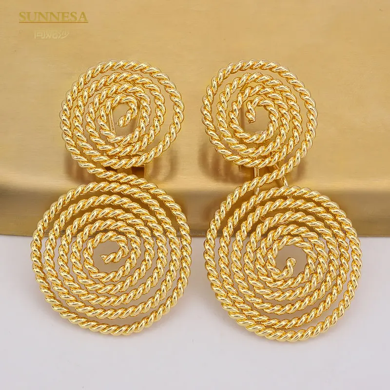 SUNNESA Braid Design Gold Color Drop Earrings Elegant Dubai Big Earrings for Women Italian 18k Gold Plated African Jewelry