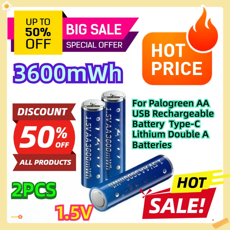 

For Palogreen AA USB Rechargeable Battery 1.5V Type-C Lithium Double A Batteries 3600mWh 2pcs