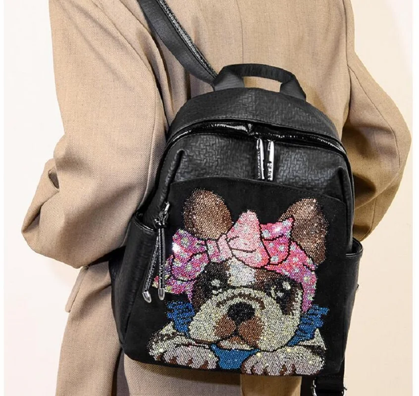 

New Fashion Trend Soft Leather Travel Backpacks Women's Lovely Dog Shoulder Bags High Capacity School Bag Casual Bagpack Totes