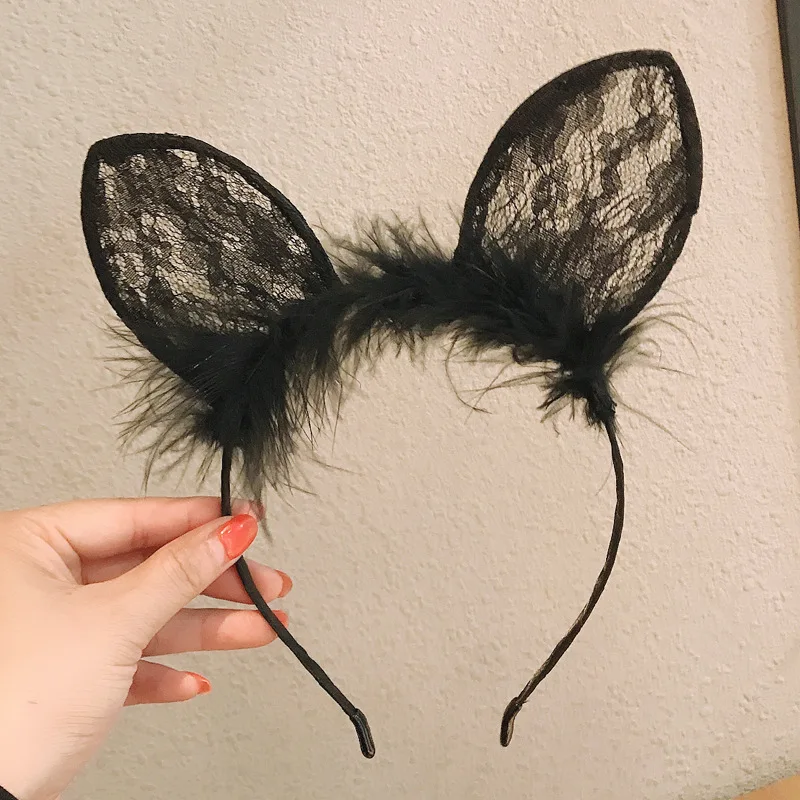 Plüsch-Spitzen-Katzenohren-Haarband mit Glöckchen für Damen, koreanischer Stil, elegantes Mode-Haarband für Mädchen, Party, Cosplay