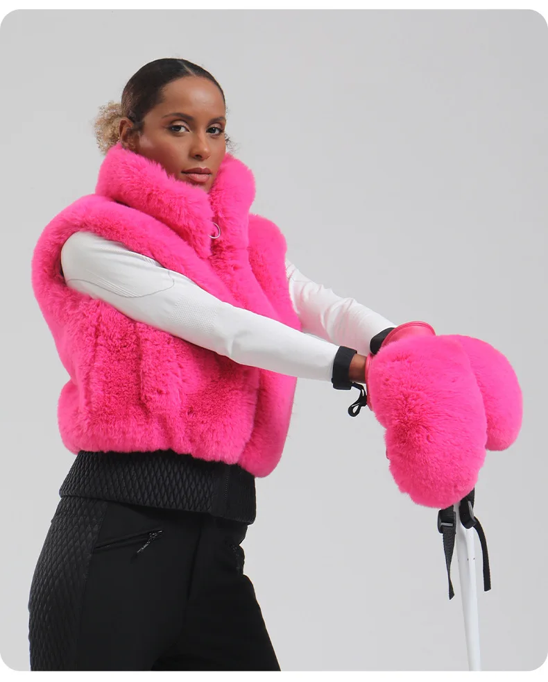 GSOU SNOW 2024 Winter Neue Skihandschuhe für Damen, winddicht, kältebeständig, warm und plüschige Außenhandschuhe aus Plüsch für Damen – Detail 11