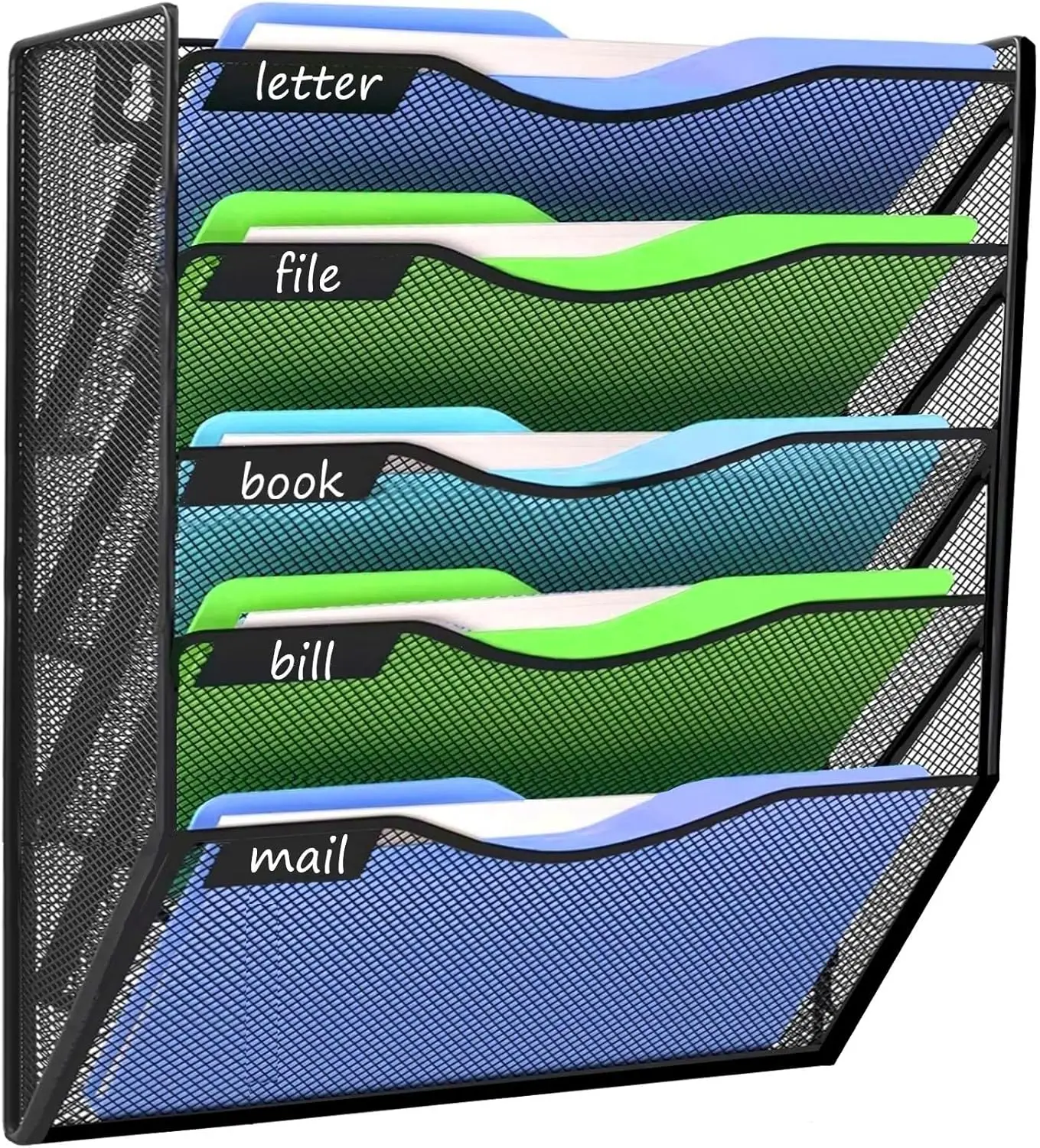 

Wall File Organizer 5 Tier Hanging Magazine Holder for Office Home Black Metal