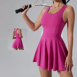 Vestido de tenis Sexy ajustado para mujer, Falda plisada de moda simple, permeabilidad, Falda corta de secado rápido, ropa deportiva de Fitness