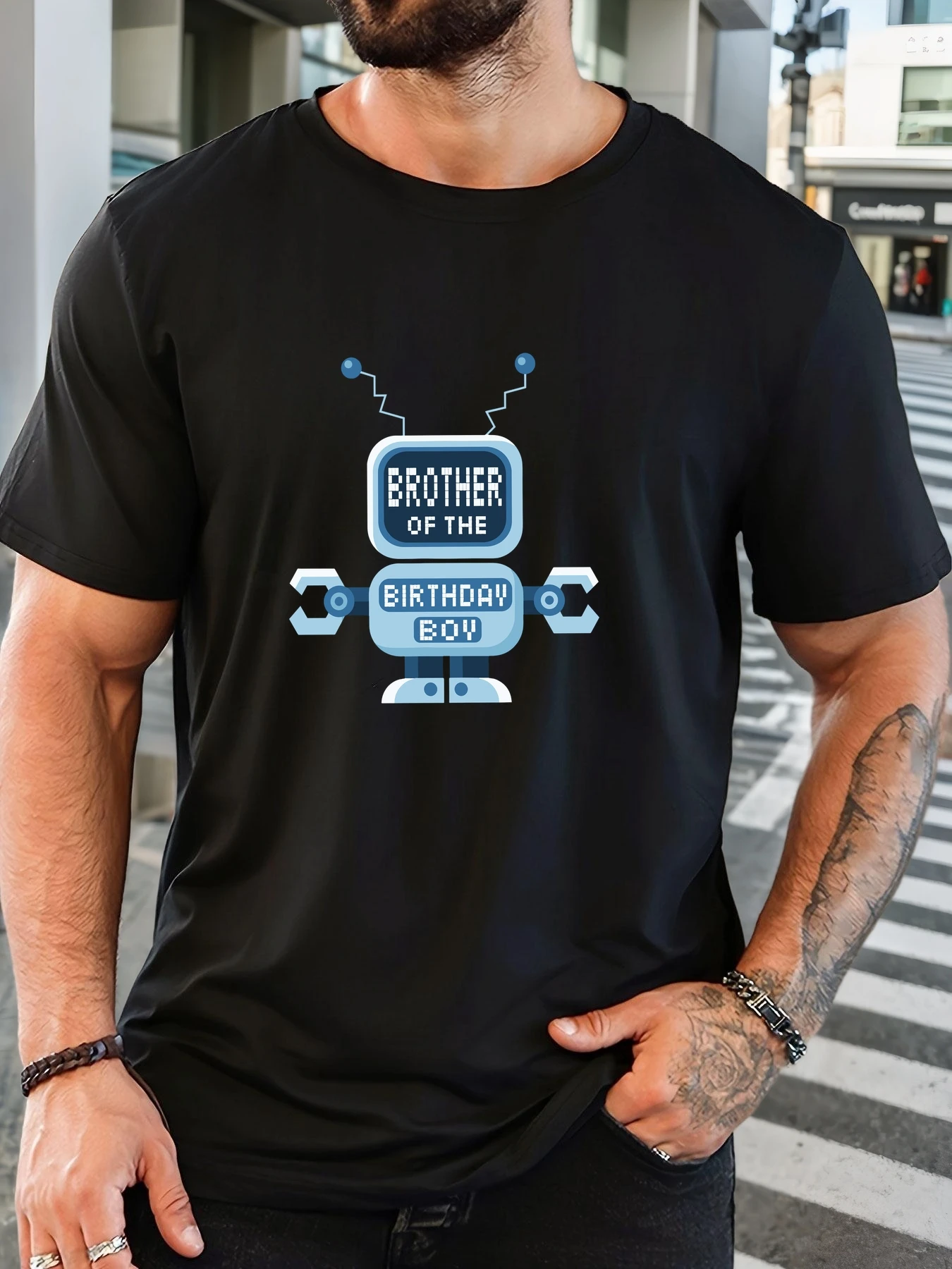 

T-Shirt Print 100% Cotton Robot Birthday Slogan Pattern Summer Round Neck Leisure Breathable Men's Short Sleeves Loose Daily Top