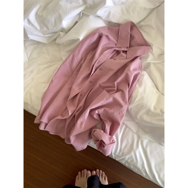 

Autumn Thin Women Cotton Shirts Polo Collar Loose Long Sleeve 100% Cotton Pocket Casual Shirt