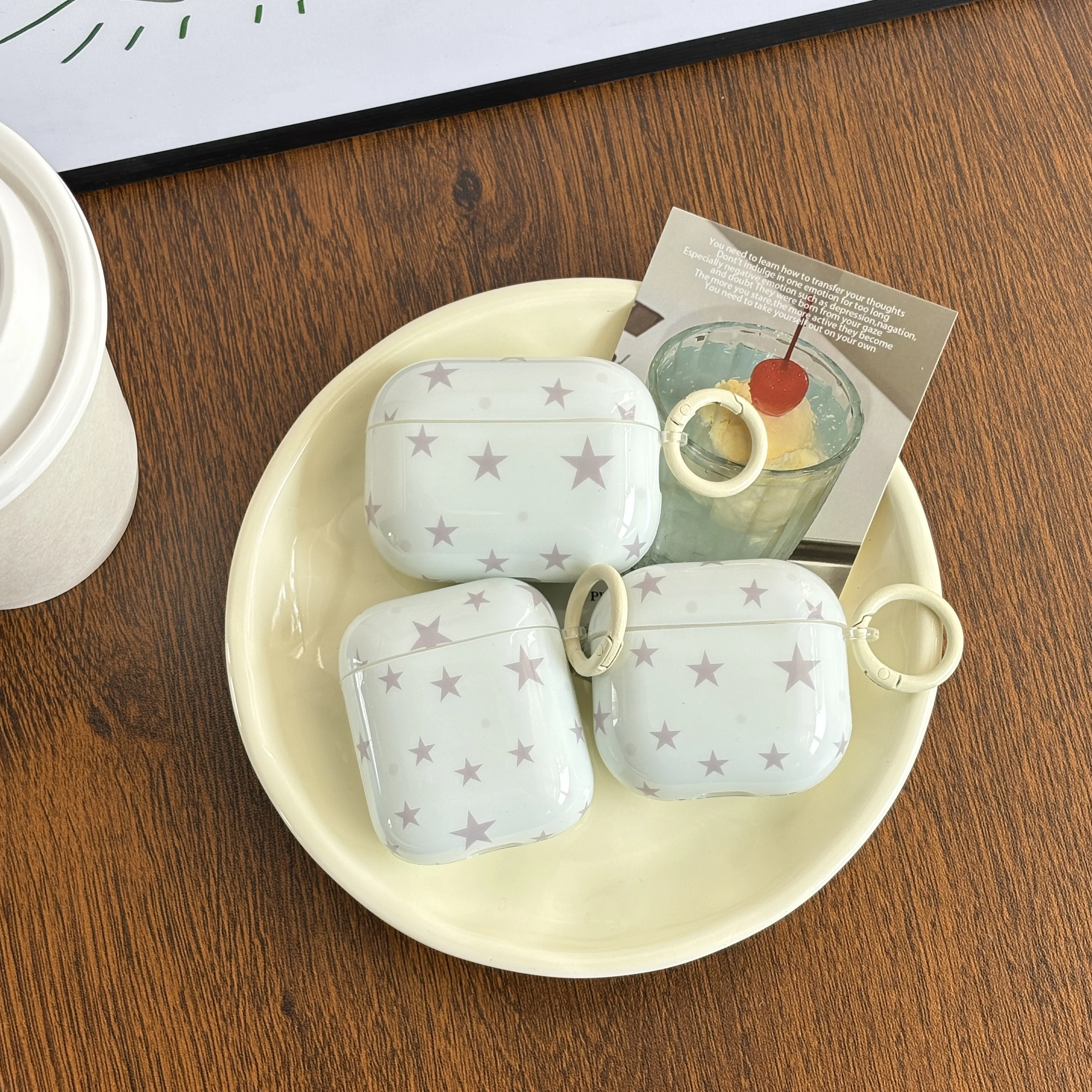 Einfache koreanische Vollbild-Grau-Fünfzackiger-Stern-Grau-Wellenpunkt-Mint-Blau-Kopfhörerhülle für AirPods 1 2 3 4 5 Pro 2 Pro 3