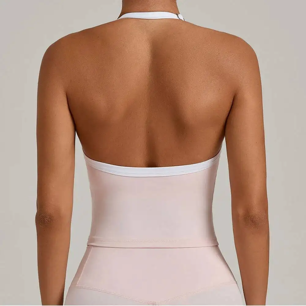

Adjustable Strap Halter Sport Top With Pads Quick Dry Yoga Running Shirt For Women Gym Bra Summer Fiess Wear