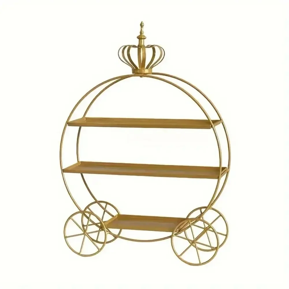 Golden Dessert Table Display Double Layer Pumpkin Car Shape Christmas Cake Rack Wedding Birthday Party Pastry Decoration