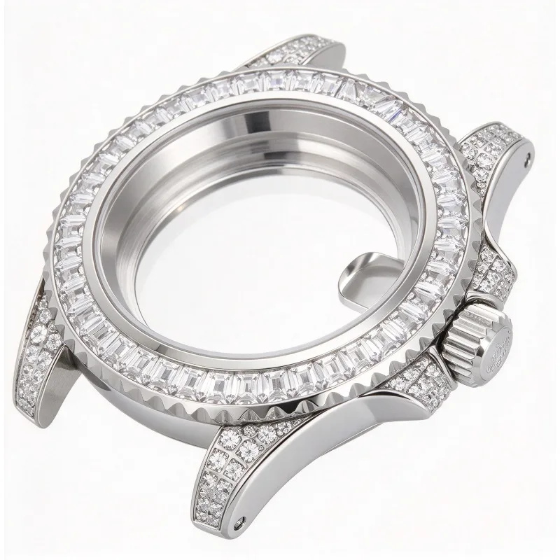 For Full Diamond Watch Case Stainless Steel Sapphire Watch Pack NH35/NH36/2824