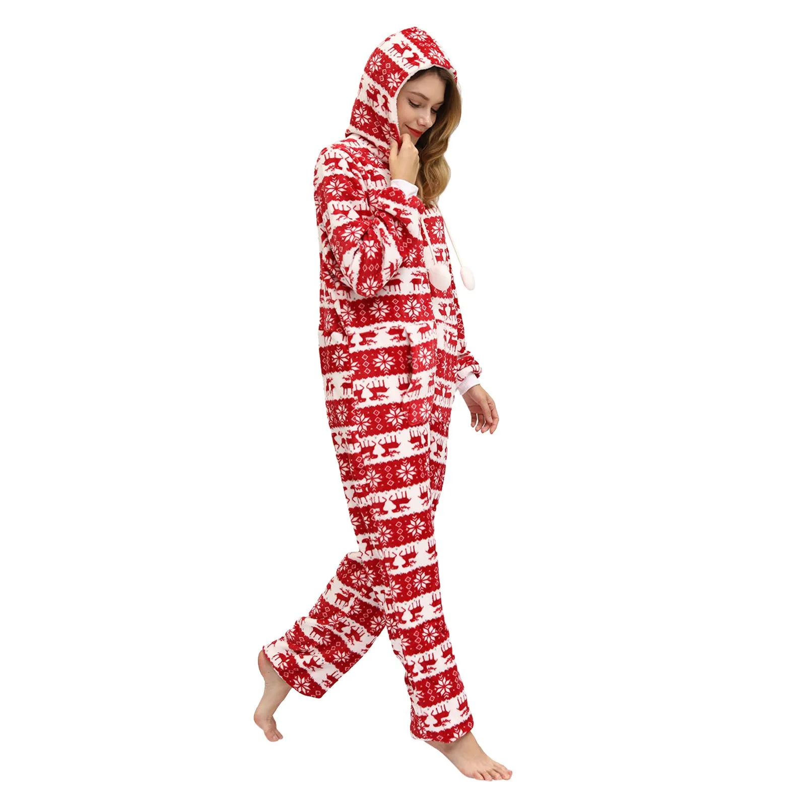 Women’s Christmas Printed Zipper Hooded Jumpsuit Nightgown Supersoft Thick Pajamas Slouchy Warm Loungewear Womens Sleepwear Set