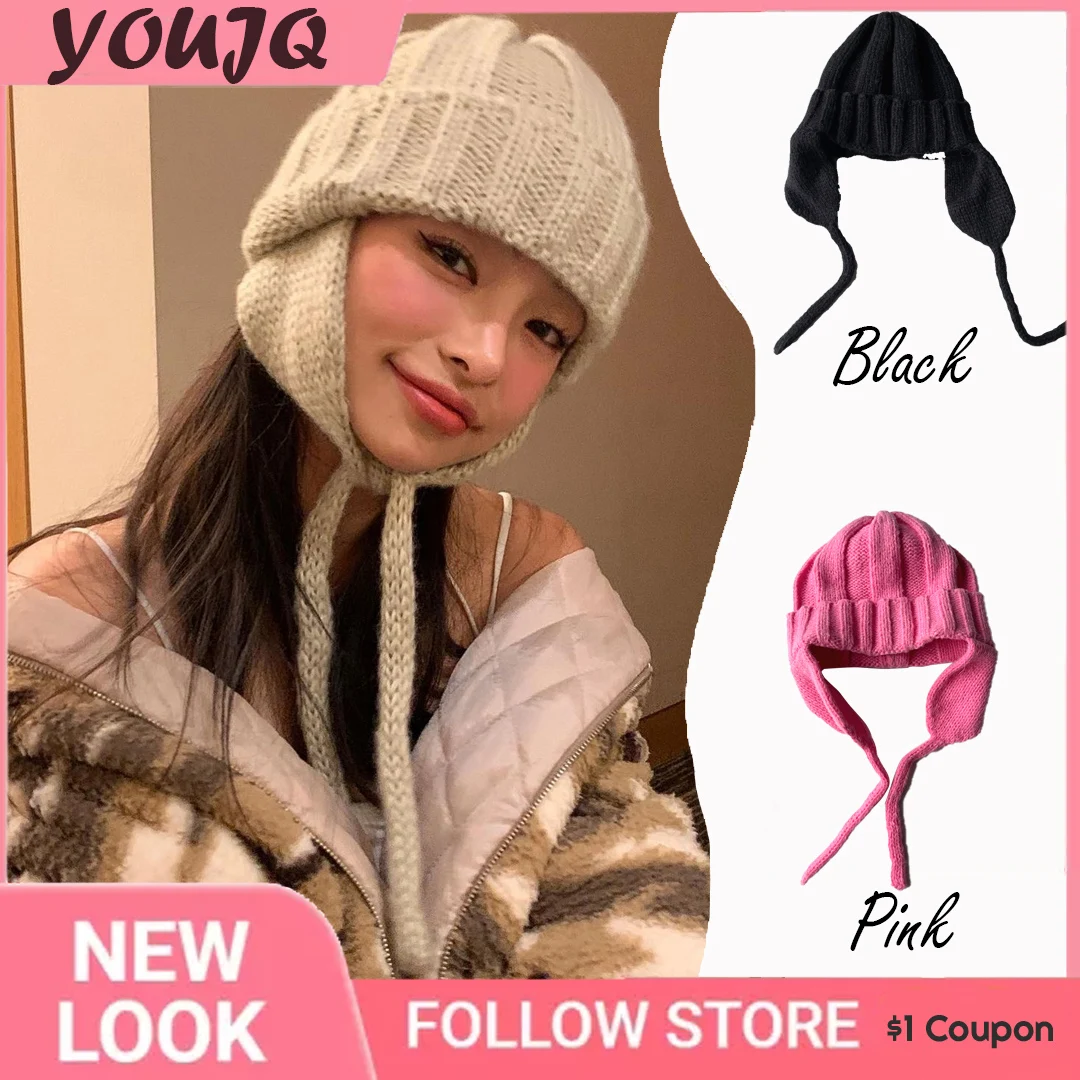 

Parent-child Style Autumn/Winter Warm Solid Color Ear Protection Knitted Wool Hat Bomber Hats for Women Vintage Cold Cap Gorro