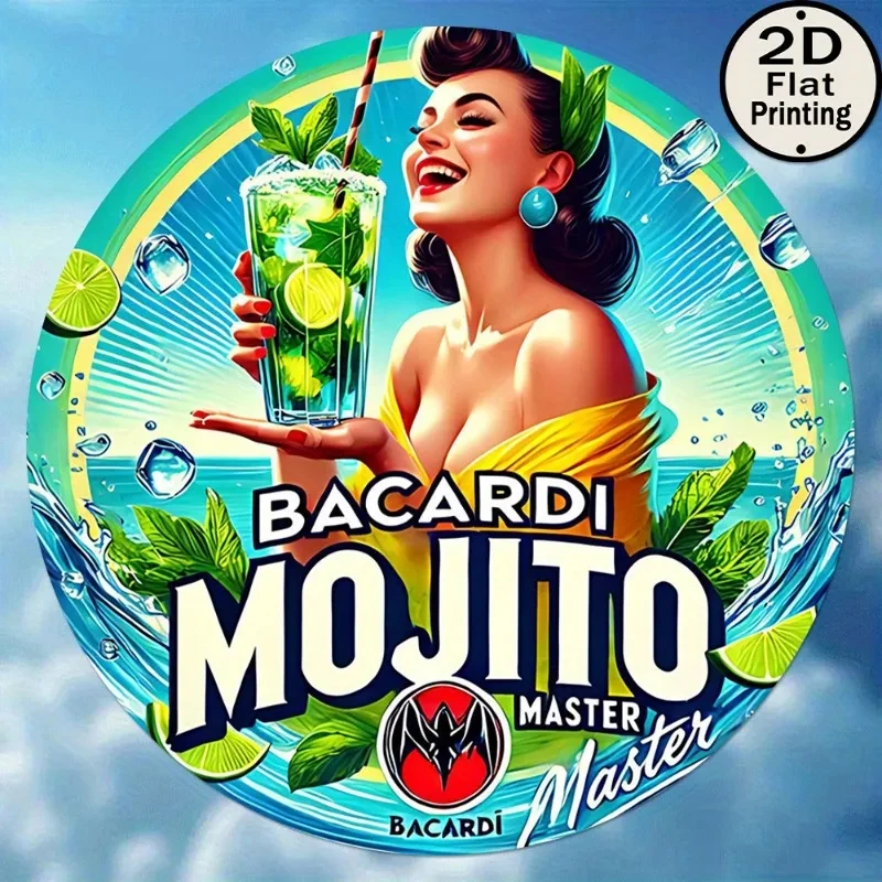 Vintage Round Metal Wall Tin Sign, Bacardi Mojito Master, Metal Art Decorative Painting, Perfect for Home, Ideal Gift for the Living Room