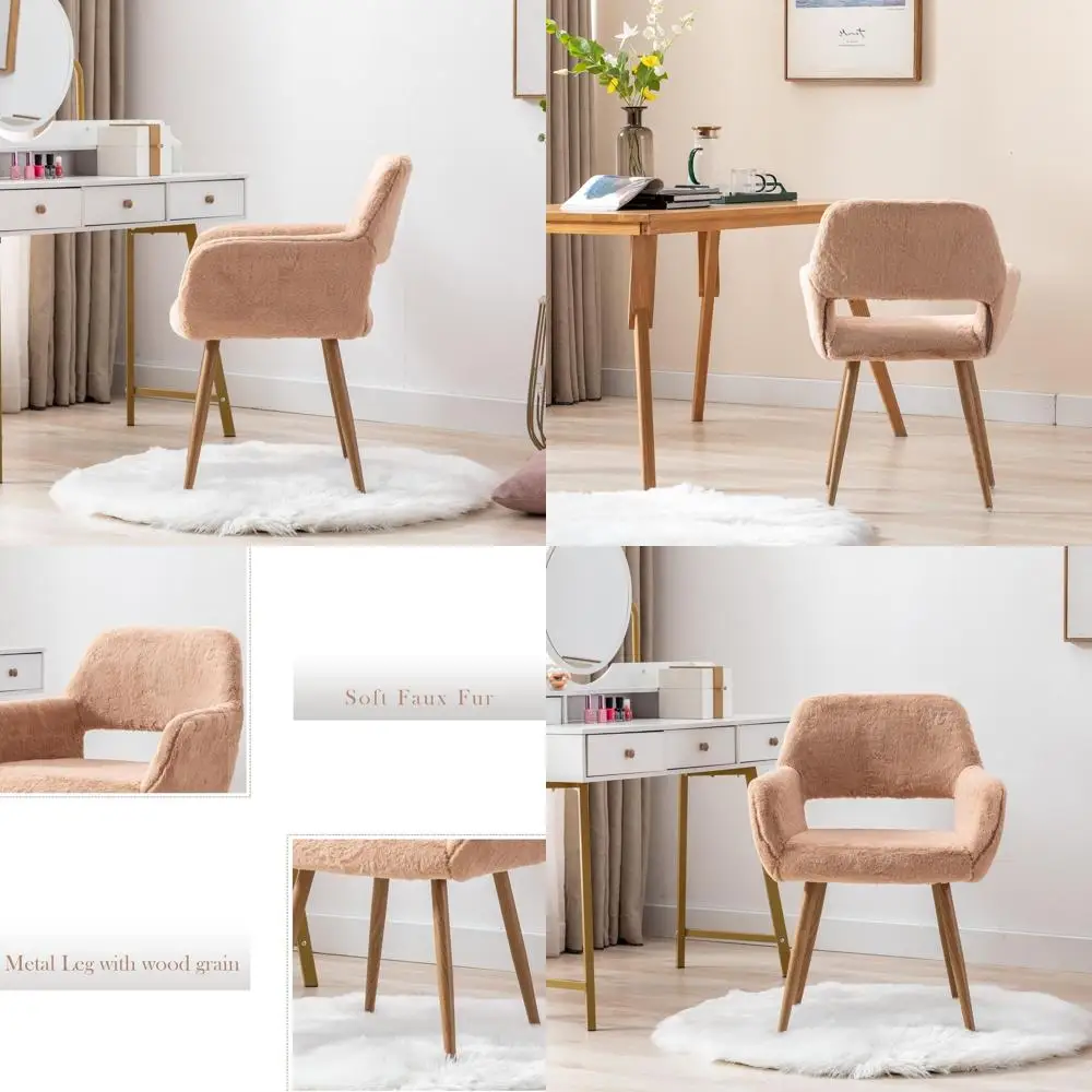 

Кресло с отделкой из искусственного меха в стиле середины века для подростков, настольное кресло цвета кэмел с металлическими ножками для дома, гостиной или офиса